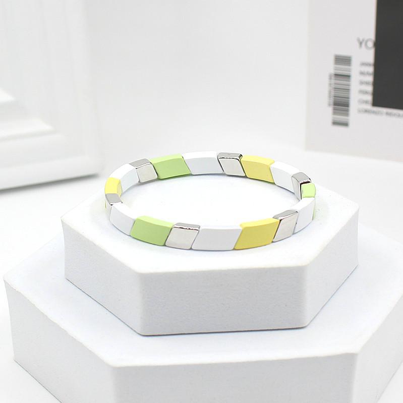 Enamel Customized Quadrilateral Geometry Mixed Color Bead Bracelet