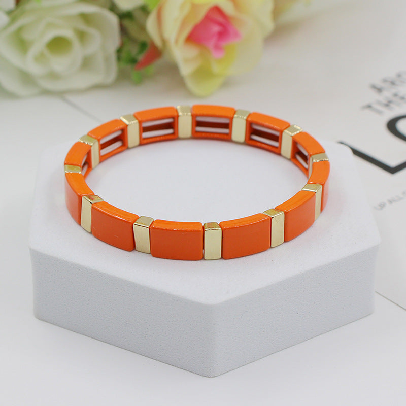 Fashionable and popular enamel Bohemian rectangular elastic bracelet