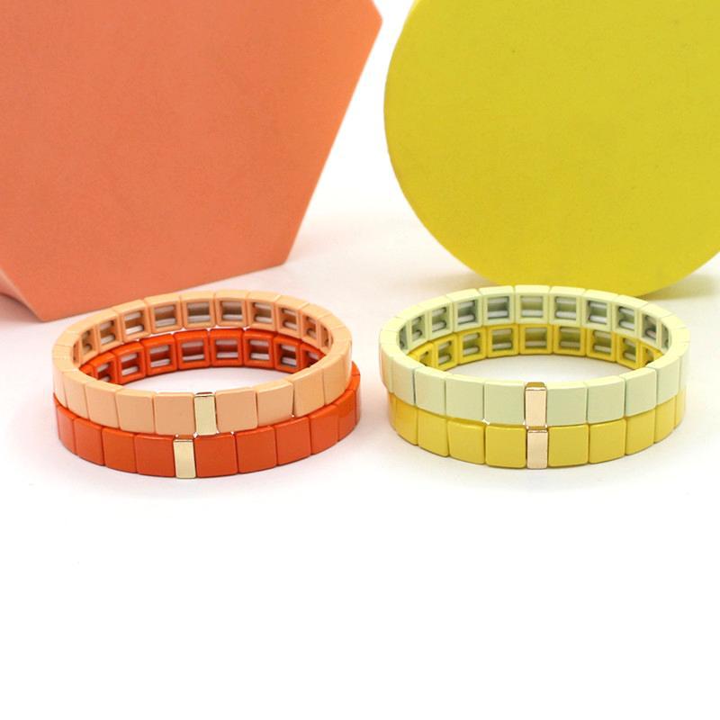 Enamel rainbow bracelets stacked colorful beaded bracelets geometric square 8*8mm.