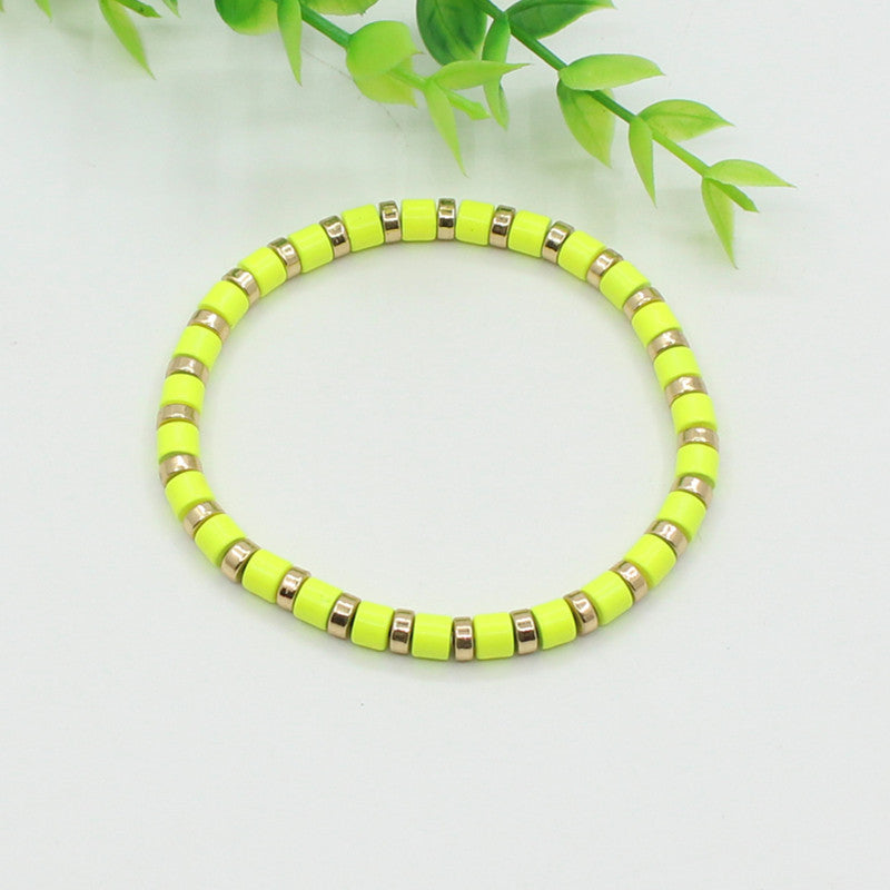 Bohemian style stackable enamel lacquered rainbow tube beads bracelet