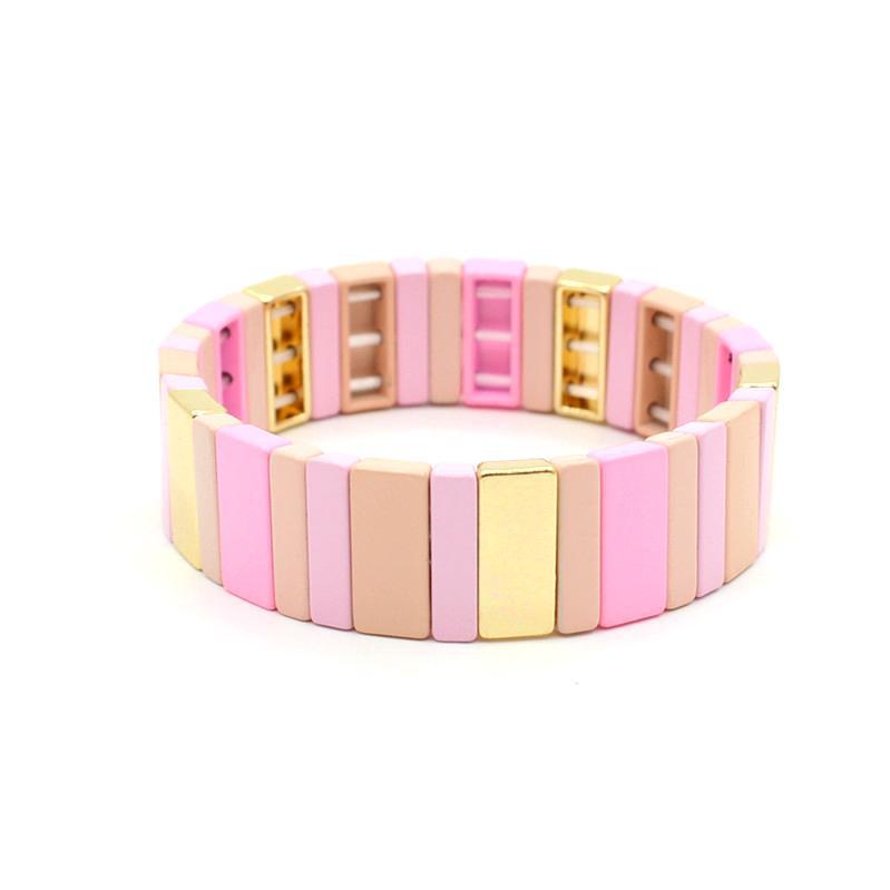 Best-selling enamel bracelet geometric rectangle rainbow bracelet multilayer stackable travel and holiday accessories.