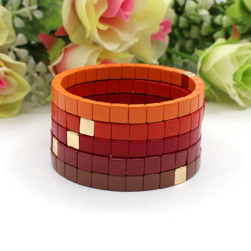 Hot sale enamel bracelet bohemian square tile rainbow stretch bracelet