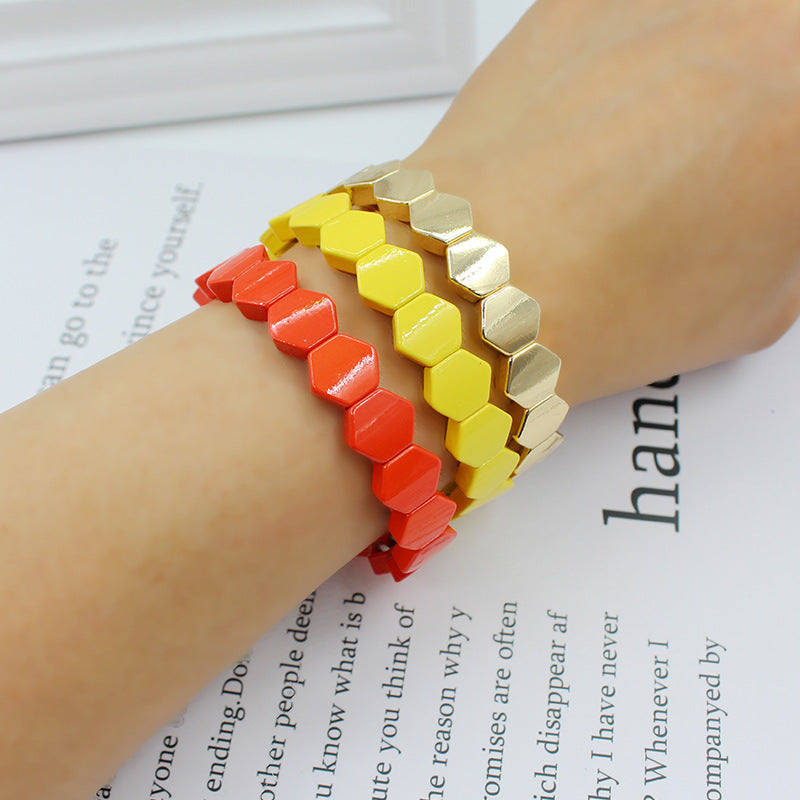 New fashion popular enamel bohemian style hexagonal stretch colorful bracelet