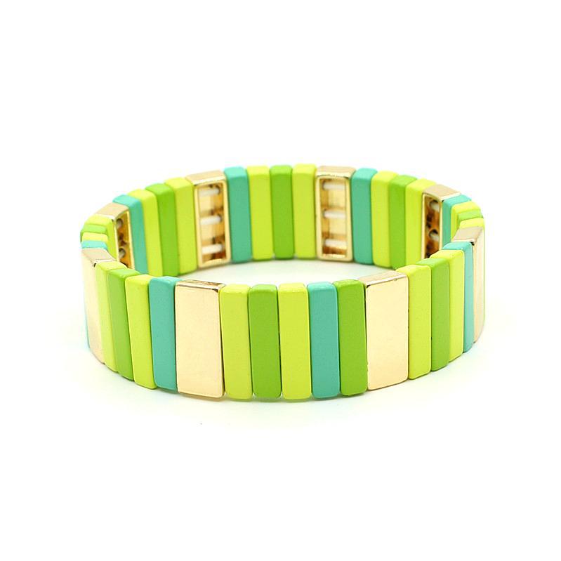 Best-selling enamel bracelet geometric rectangle rainbow bracelet multilayer stackable travel and holiday accessories.