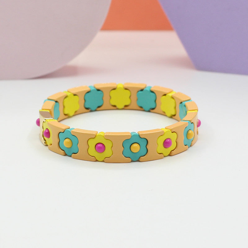 Enamel Bracelets Bohemian Colorful Flower Elastic Bracelets