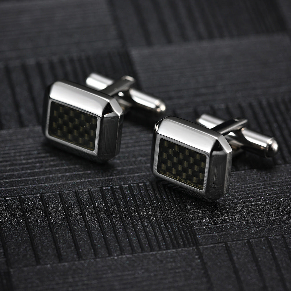 New inlaid carbon fiber cufflinks, suit shirt, simple men's cufflinks, stainless steel