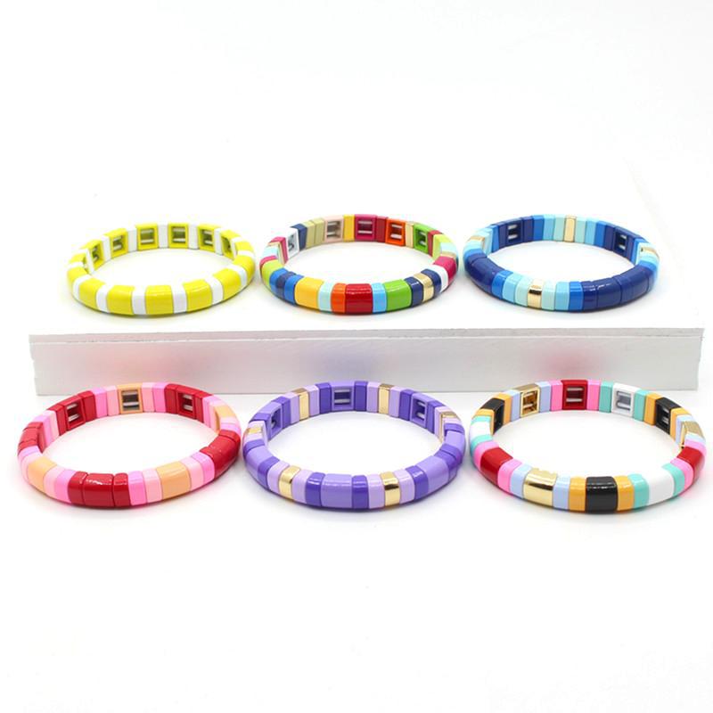 Hot sale enamel rainbow bracelet geometric semicircle beaded bracelet