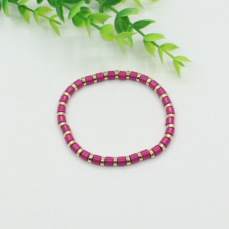 Bohemian style stackable enamel lacquered rainbow tube beads bracelet