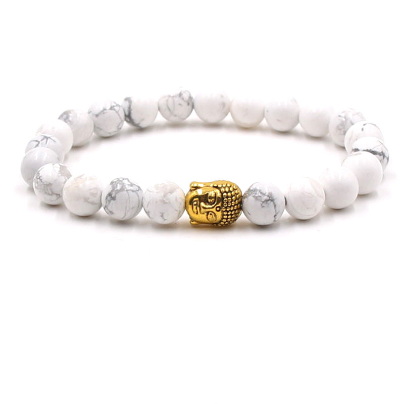 Natural stone gold Buddha elastic bracelet male agate bracelet