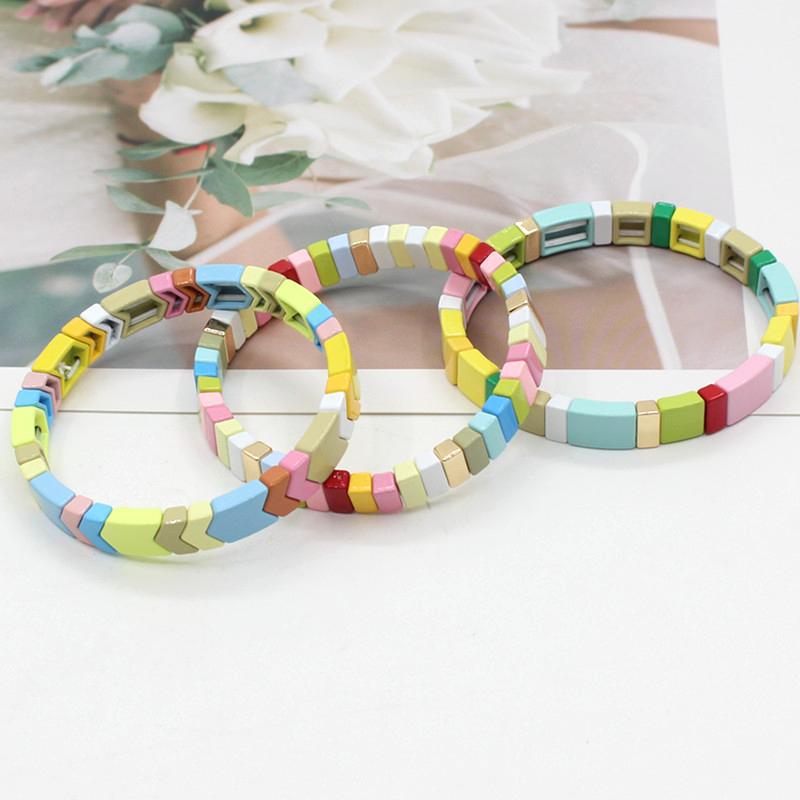 Enamel bracelet set popular women's rainbow stacked stretch bracelet