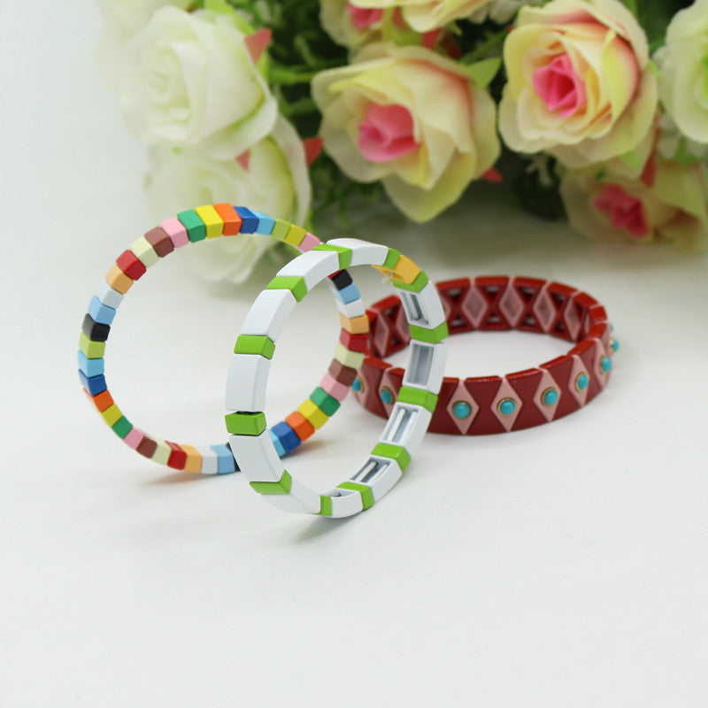 Enamel bracelet ins popular ladies rainbow elastic bracelet