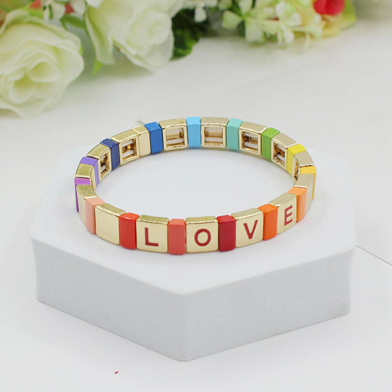 Fashion personalized Enamel Bohemian Letter Elastic Bracelet