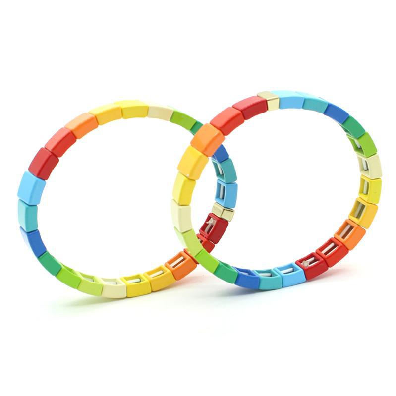 Hot selling enamel rainbow bracelet lucky seven color beaded bracelet