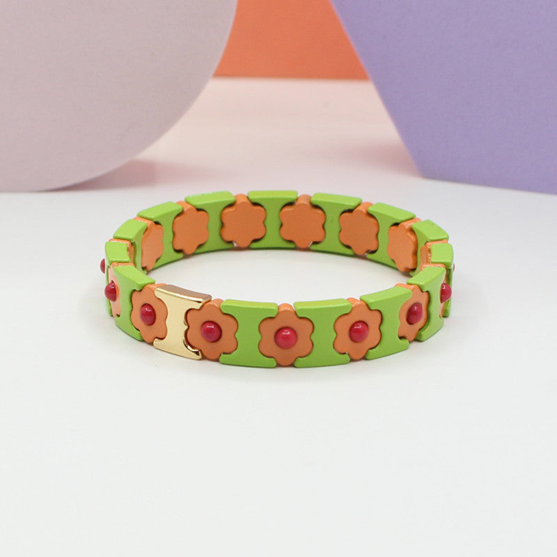 Enamel Bracelets Bohemian Colorful Flower Elastic Bracelets