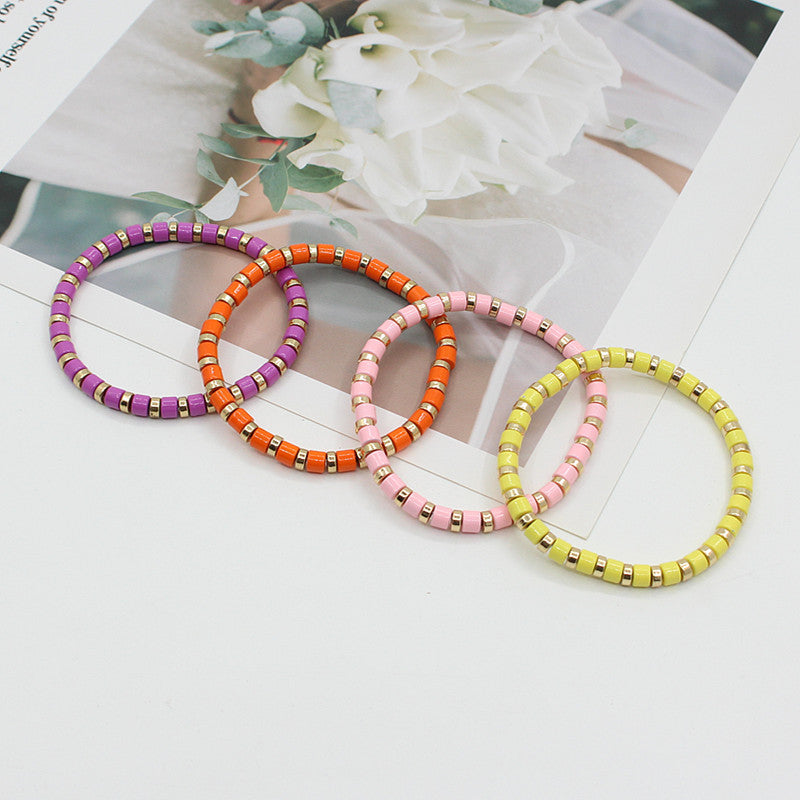 Bohemian style stackable enamel lacquered rainbow tube beads bracelet