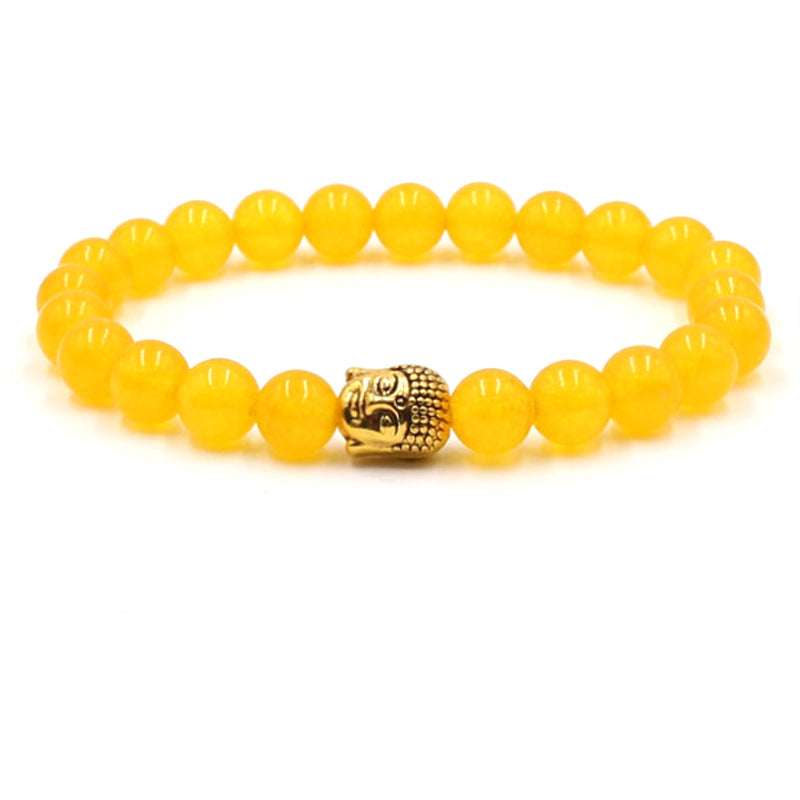 Natural stone gold Buddha elastic bracelet male agate bracelet