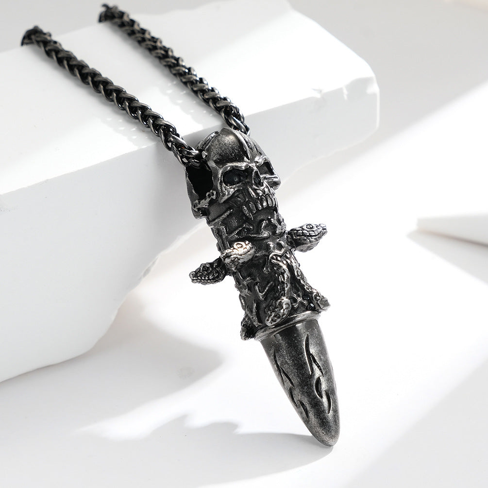 Hot Selling Skeleton Ghost Head Pendant Titanium Steel Vintage Animal Men's Necklace Stainless Steel Hip Hop Creative Jewelry