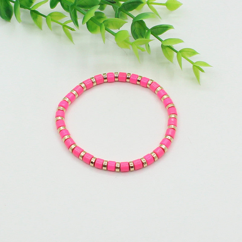 Bohemian style stackable enamel lacquered rainbow tube beads bracelet