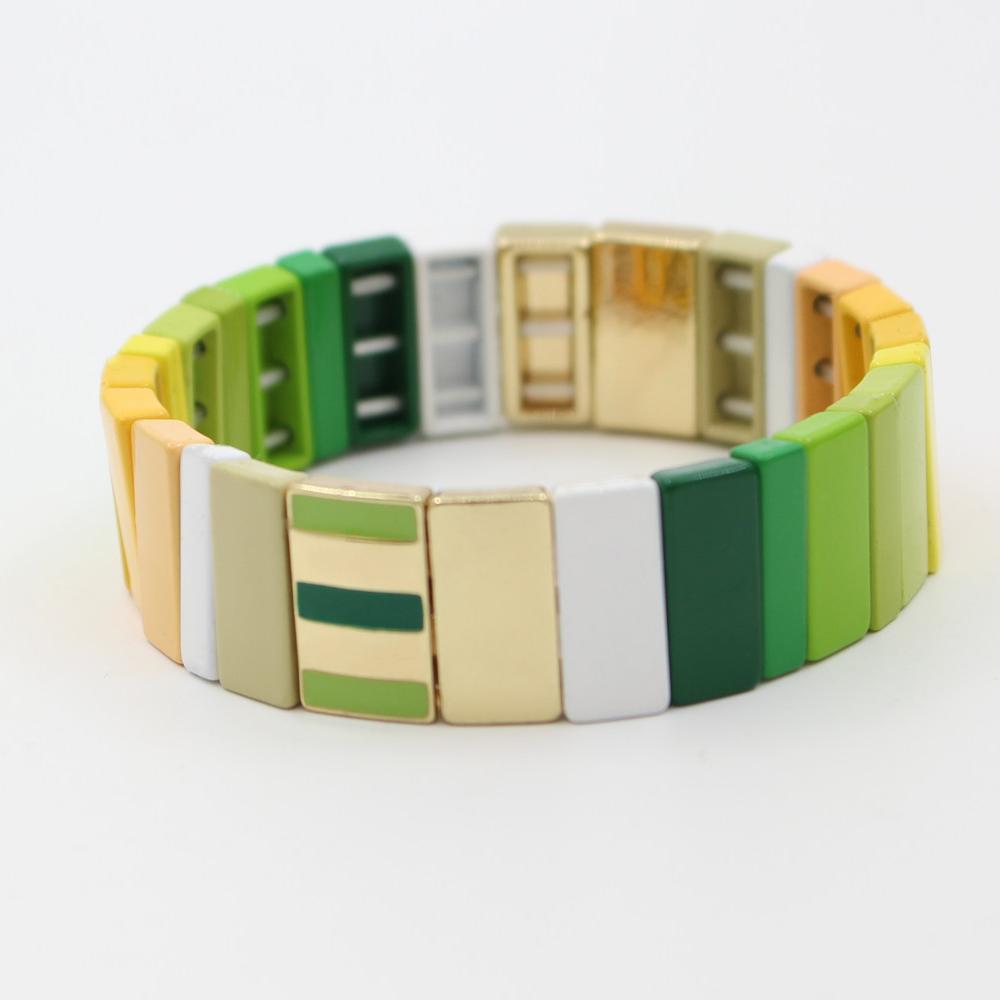 Best selling enamel bracelet geometric rectangle rainbow beaded bracelet.