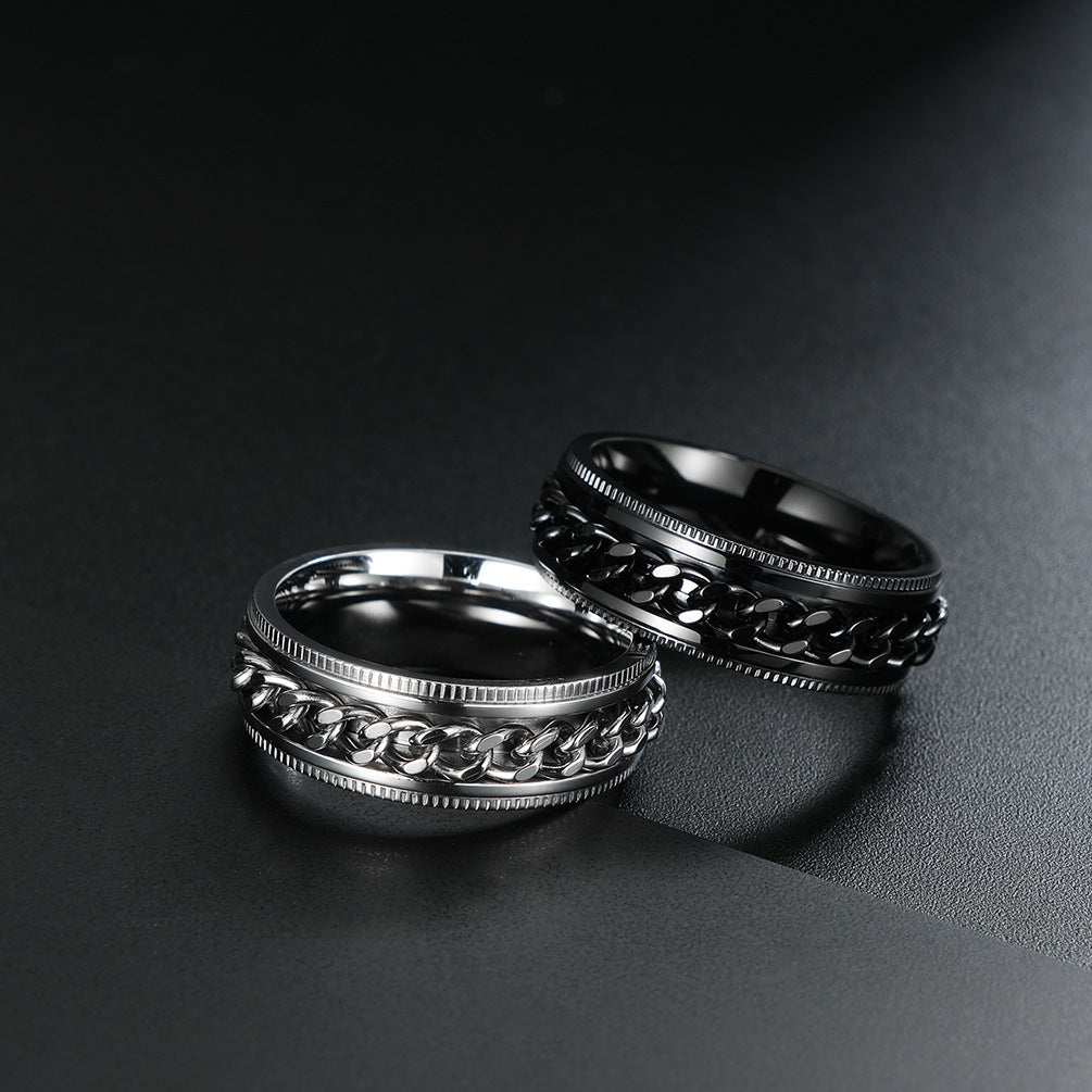 Hot selling chains rotating titanium steel ring, fadeless rolling stainless steel couple ring