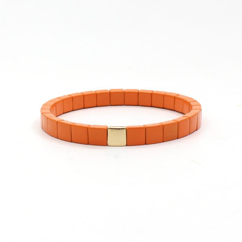 Hot sale enamel bracelet bohemian square tile rainbow stretch bracelet