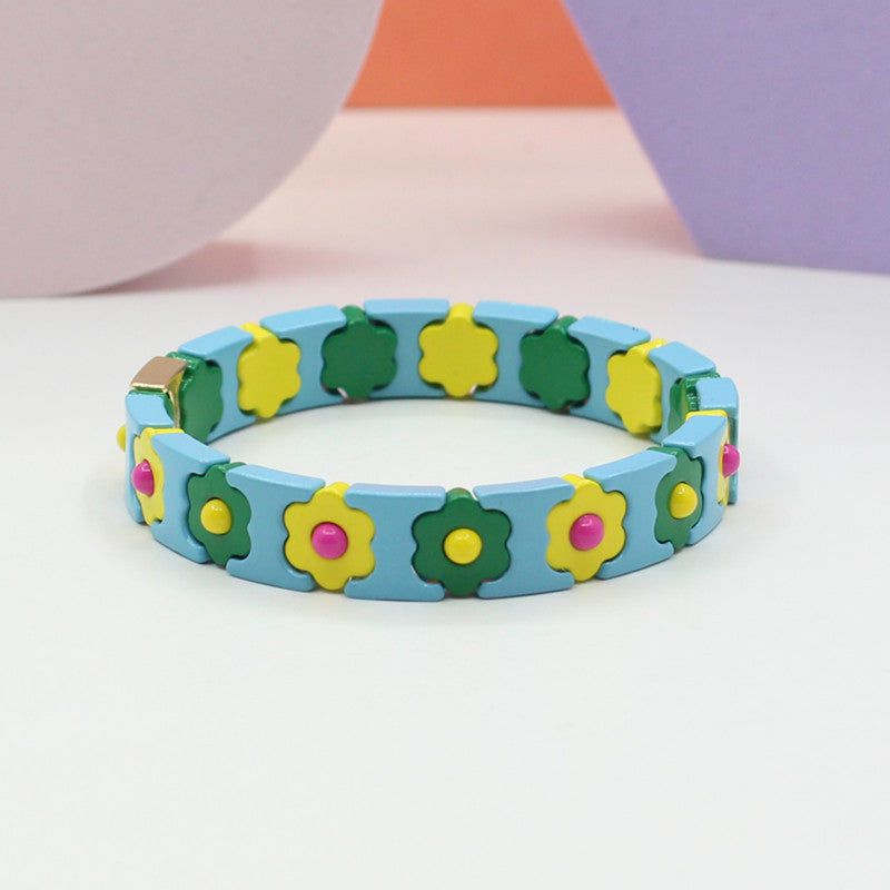 Enamel Bracelets Bohemian Colorful Flower Elastic Bracelets