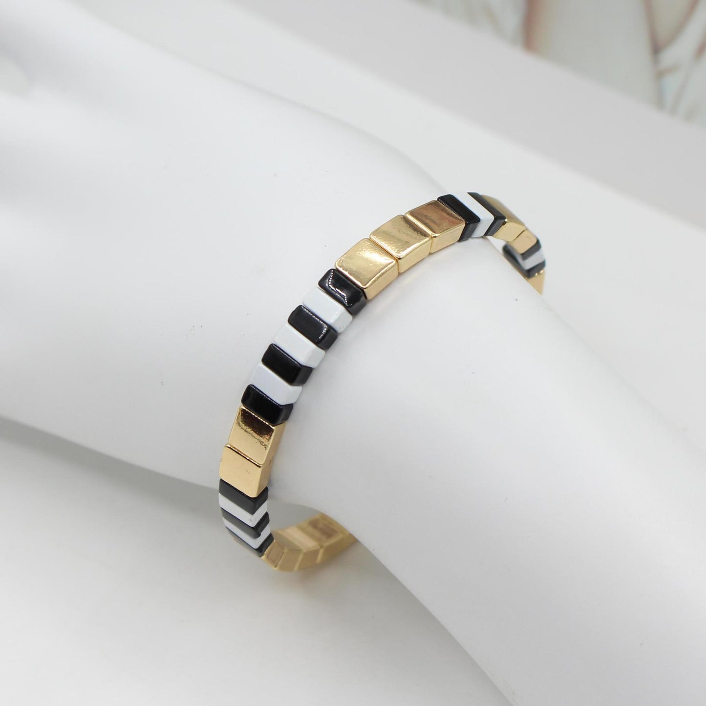 High-quality tile bracelet, gold plating bracelet black and white accessory