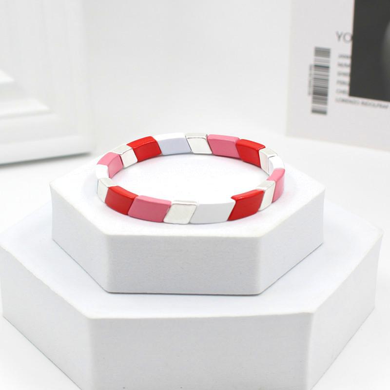 Enamel Customized Quadrilateral Geometry Mixed Color Bead Bracelet