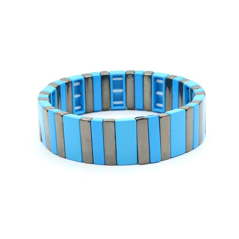 Best-selling enamel bracelet geometric rectangle rainbow bracelet multilayer stackable travel and holiday accessories.