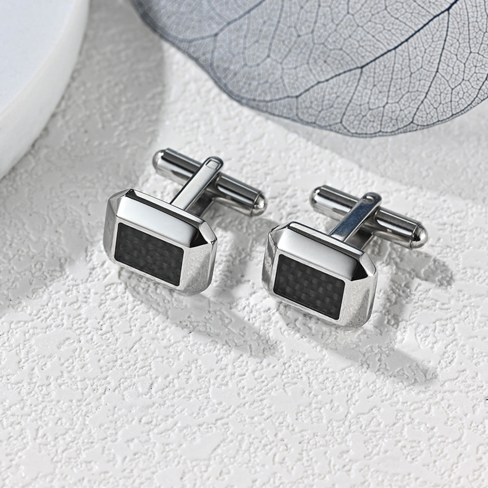 New inlaid carbon fiber cufflinks, suit shirt, simple men's cufflinks, stainless steel