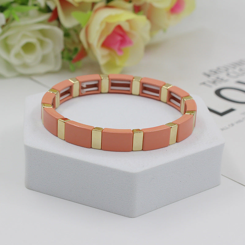 Fashionable and popular enamel Bohemian rectangular elastic bracelet