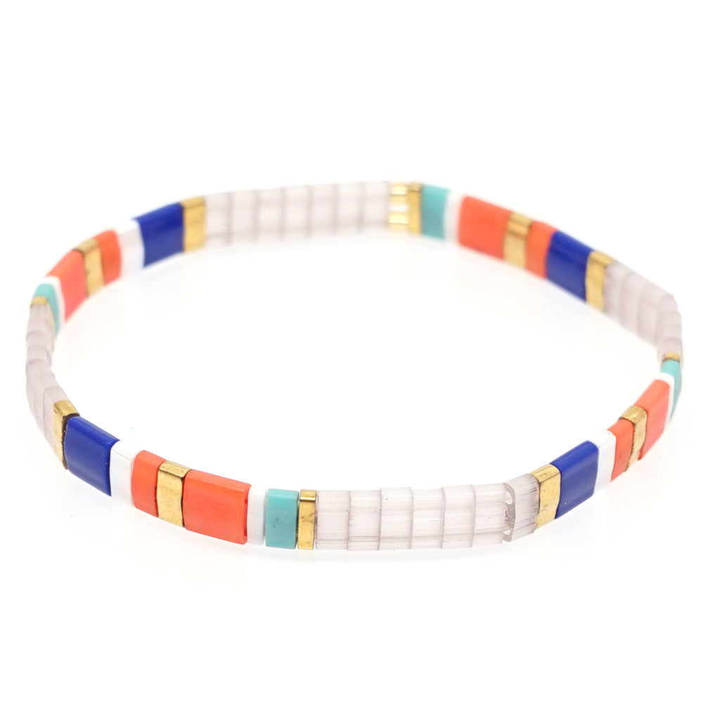 Bohemian personality and fashion, multi-layered Tila beads, rainbow striped beaded female bracelet.