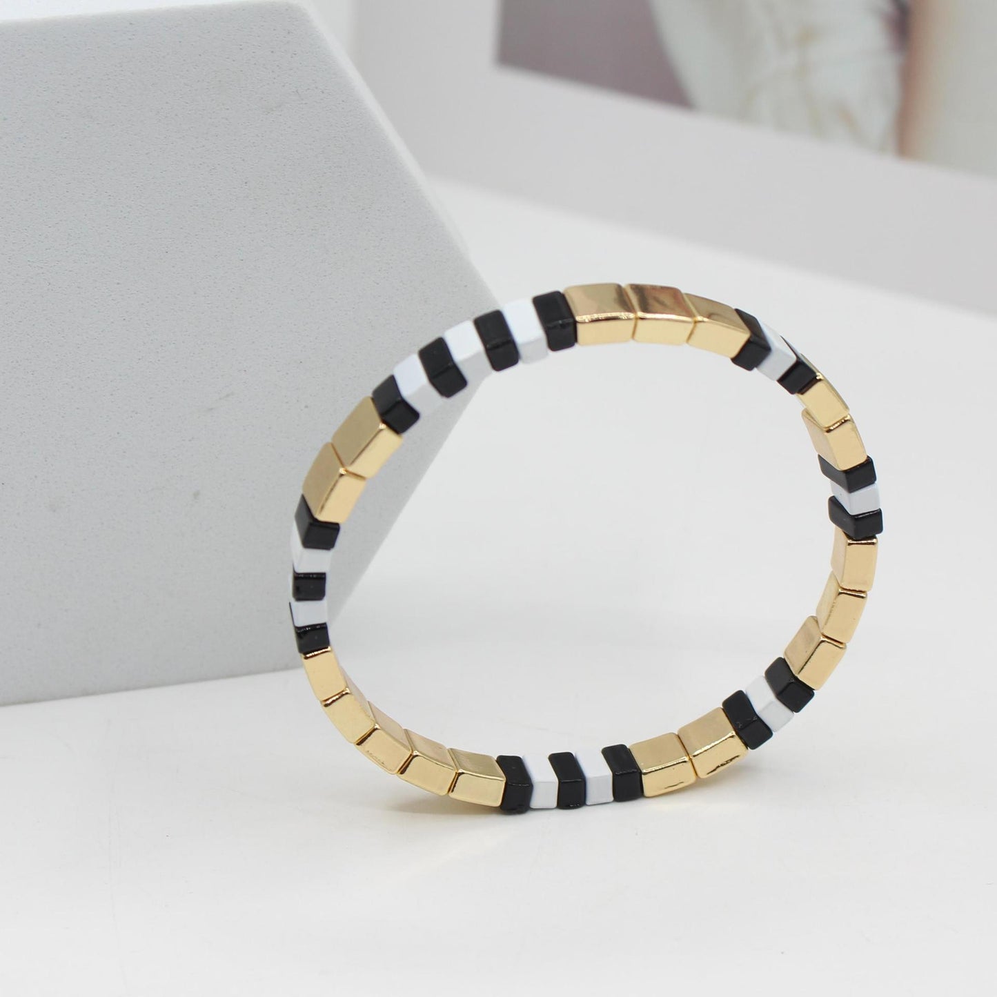 High-quality tile bracelet, gold plating bracelet black and white accessory