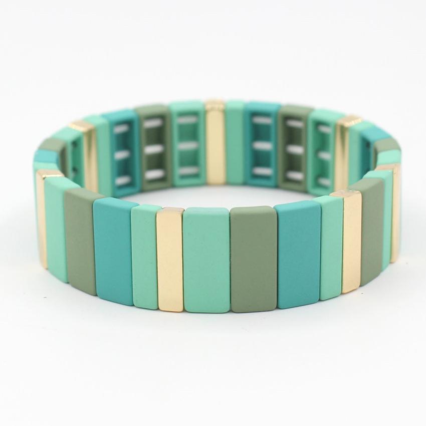 Autumn and Winter Cool Enamel Lacquer Bracelet with Green Geometric Shaped bead