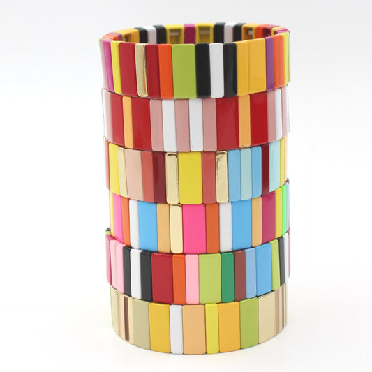 Best selling enamel bracelet geometric rectangle rainbow beaded bracelet.