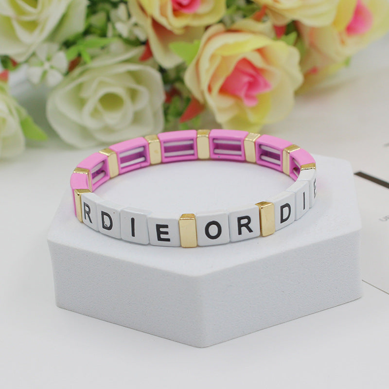 Fashion personalized Enamel Bohemian Letter Elastic Bracelet