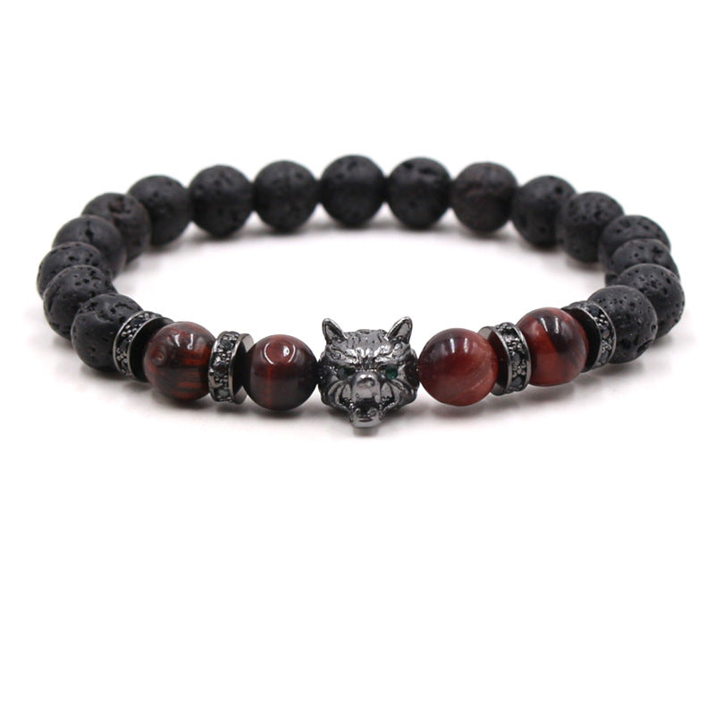 Accessories Bracelet Black Lava Volcanic Stone Micro-set Zircon Leopard Head Men's and Women's Bracelet