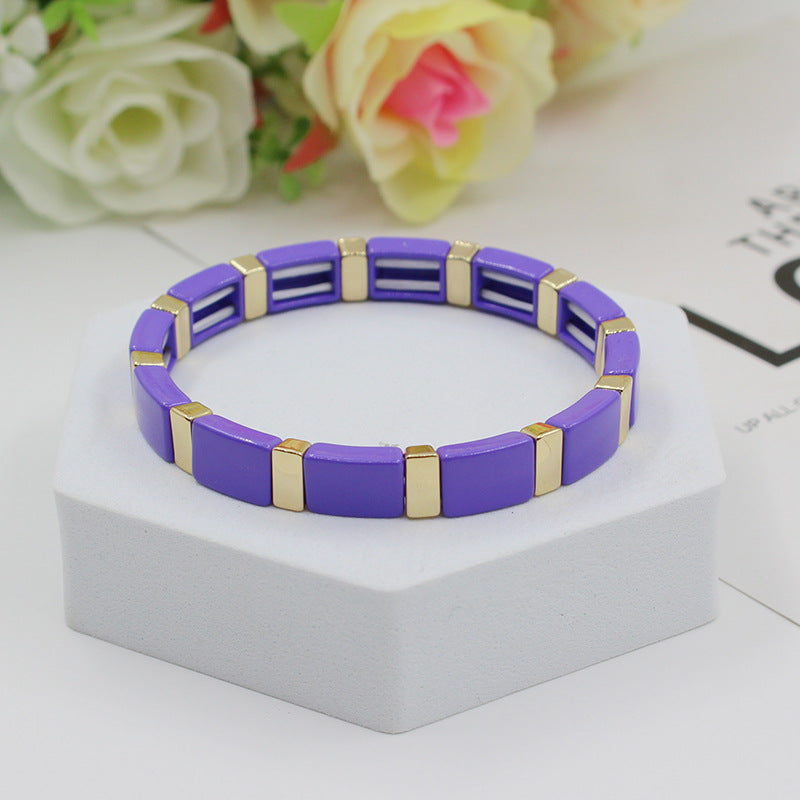 Fashionable and popular enamel Bohemian rectangular elastic bracelet