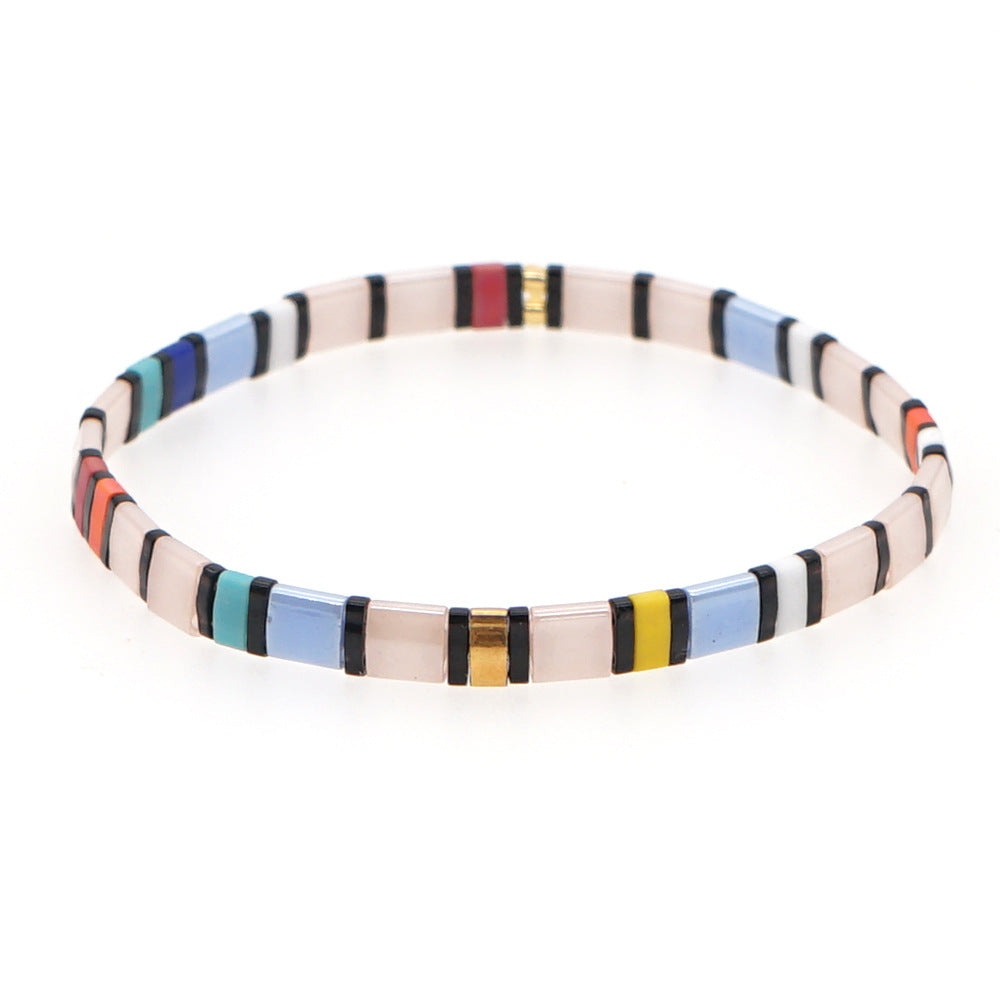 Bohemian personality and fashion, multi-layered Tila beads, rainbow striped beaded female bracelet.