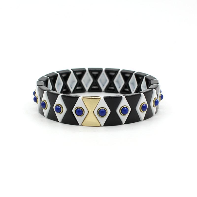 Enamel Bracelet Devil's Eye Bracelet Geometric Rectangle Black and white Set