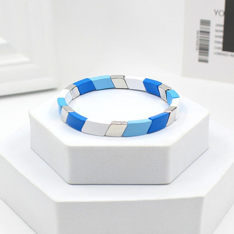 Enamel Customized Quadrilateral Geometry Mixed Color Bead Bracelet