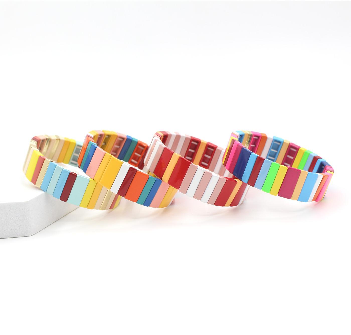 Best selling enamel bracelet geometric rectangle rainbow beaded bracelet.