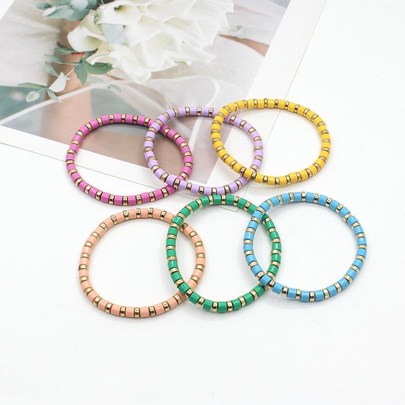 Bohemian style stackable enamel lacquered rainbow tube beads bracelet