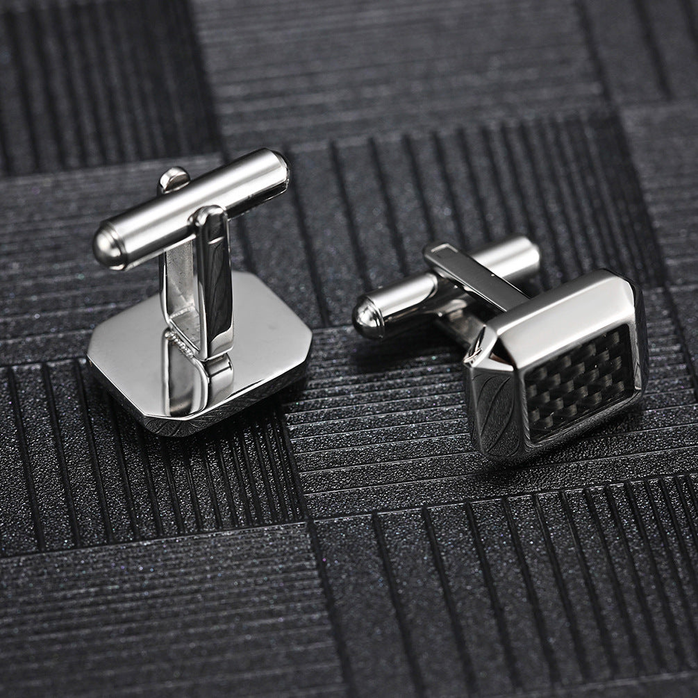 New inlaid carbon fiber cufflinks, suit shirt, simple men's cufflinks, stainless steel