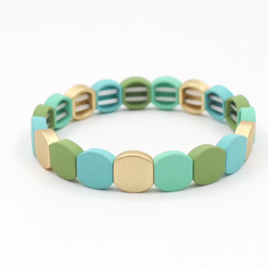 Autumn and Winter Cool Enamel Lacquer Bracelet with Green Geometric Shaped bead