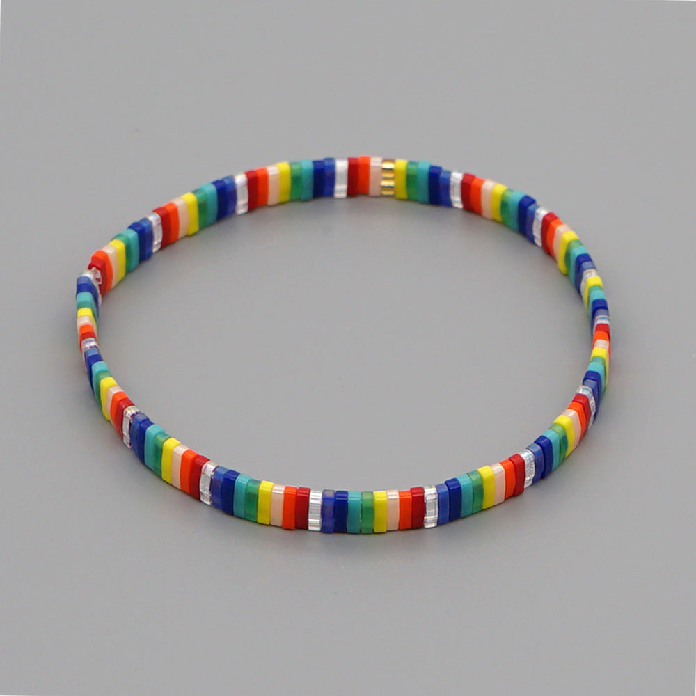 Bohemian personality and fashion, multi-layered Tila beads, rainbow striped beaded female bracelet.