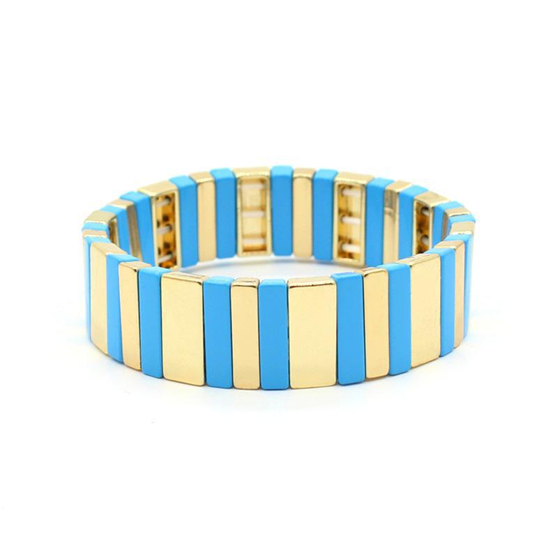 Best-selling enamel bracelet geometric rectangle rainbow bracelet multilayer stackable travel and holiday accessories.