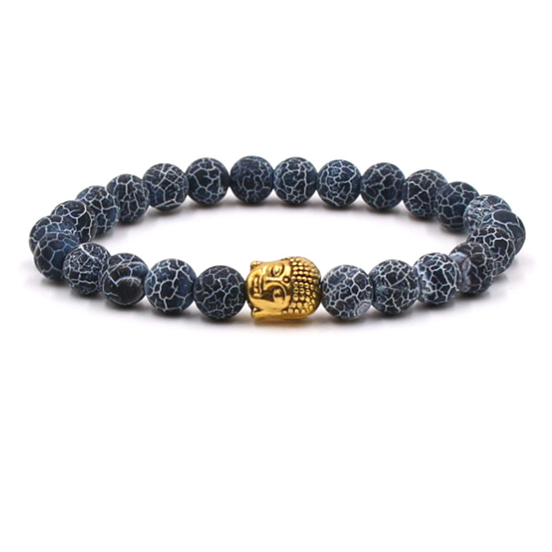 Natural stone gold Buddha elastic bracelet male agate bracelet