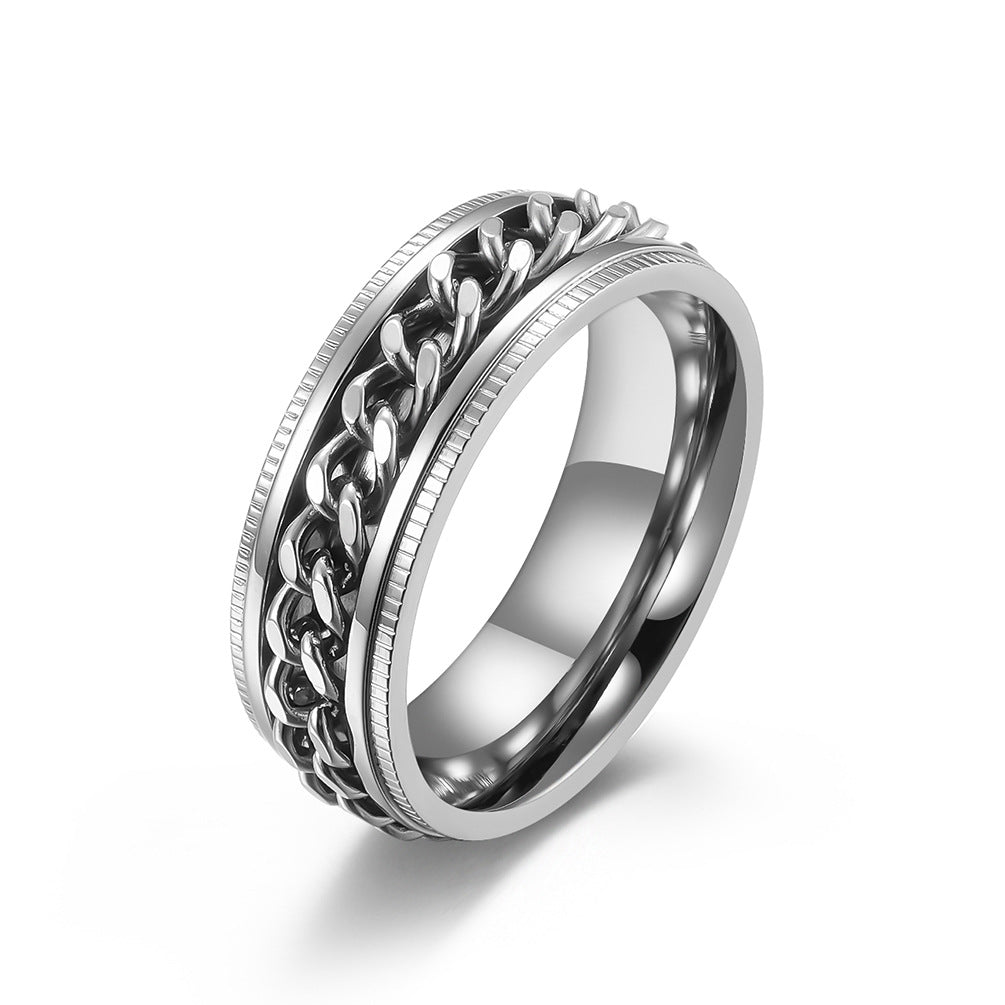 Hot selling chains rotating titanium steel ring, fadeless rolling stainless steel couple ring