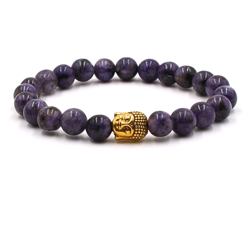 Natural stone gold Buddha elastic bracelet male agate bracelet